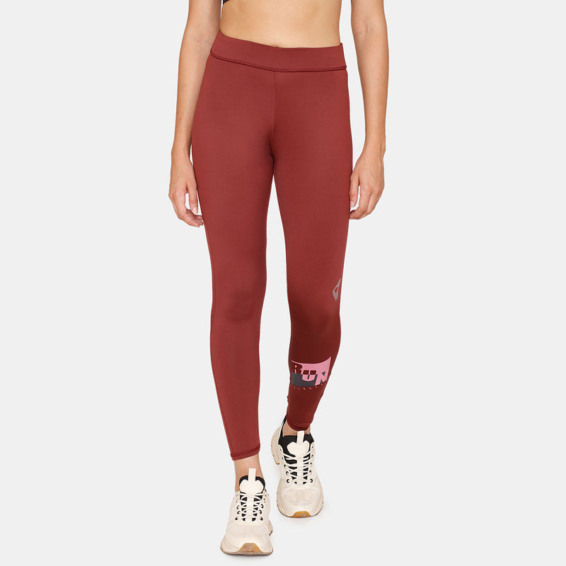 Zivame Zelocity Quick Dry High Quality Stretch Leggings Red Mahogany (S)