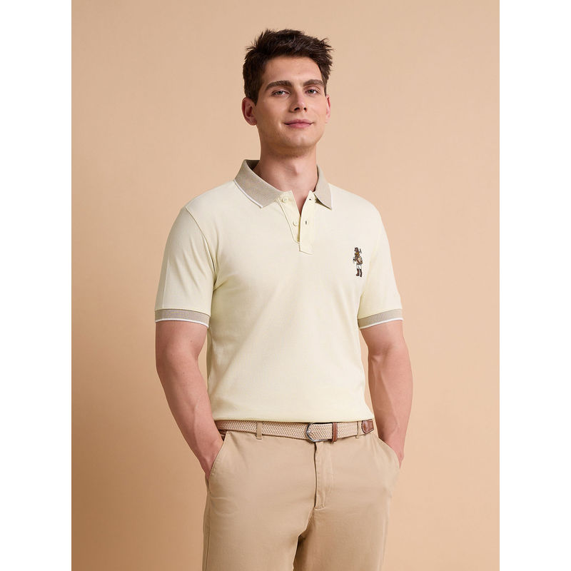 U.S. POLO ASSN. Men Beige Cotton Collar Neck Polo T-Shirt (L)