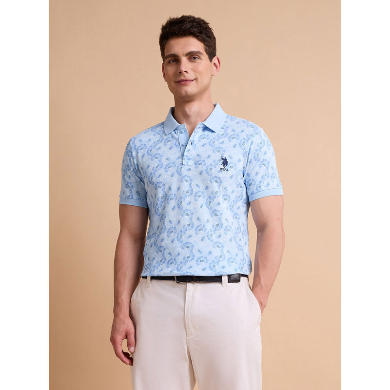 U.S. POLO ASSN. Men Blue Cotton Collar Neck Polo T-Shirt (S)