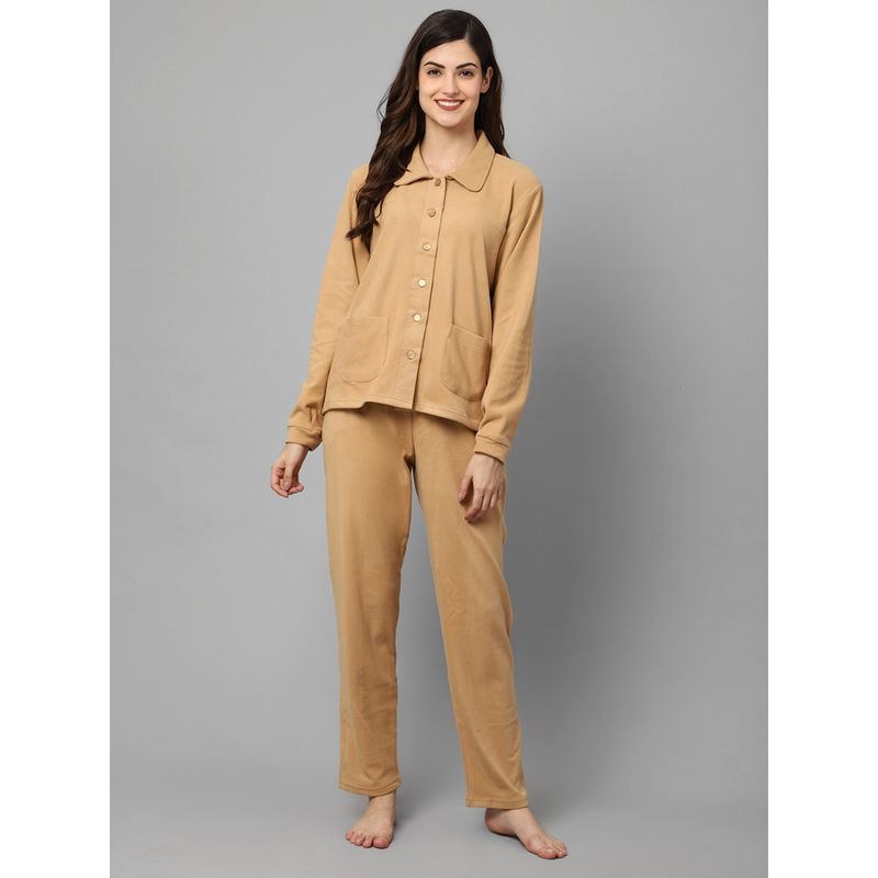 Kanvin Women Tan Solid Winter Wear Night Suit (S)