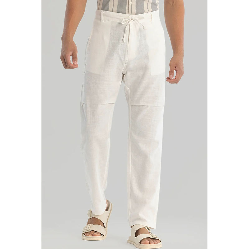 Snitch White Solid Plain Relaxed Fit Trouser (38)
