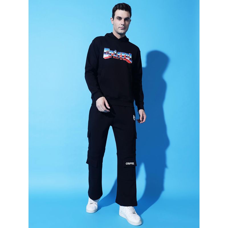 Griffel Printed Regular Fit Black Tracksuit (Set of 2) (S)