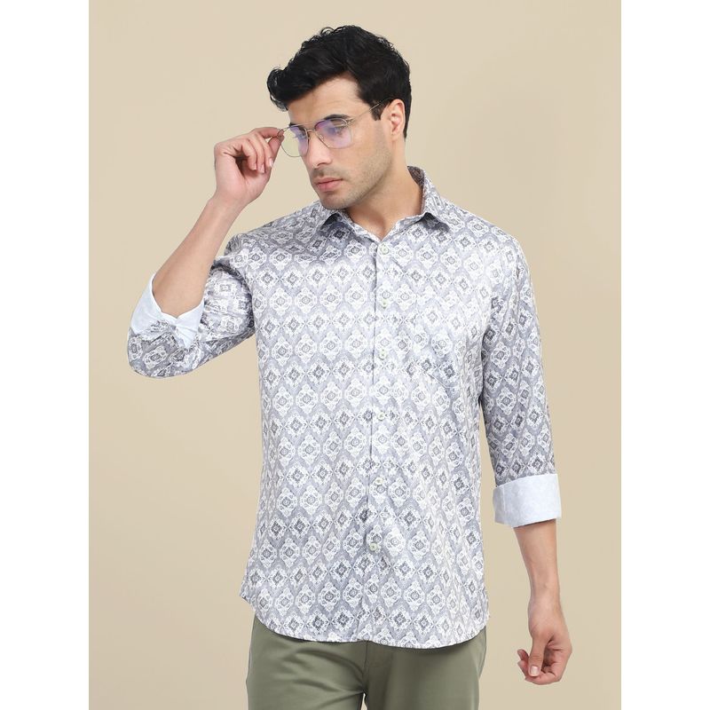 AM SWAN Mens Poly Satin Lycra Digital Printed Shirt-Grey (38)