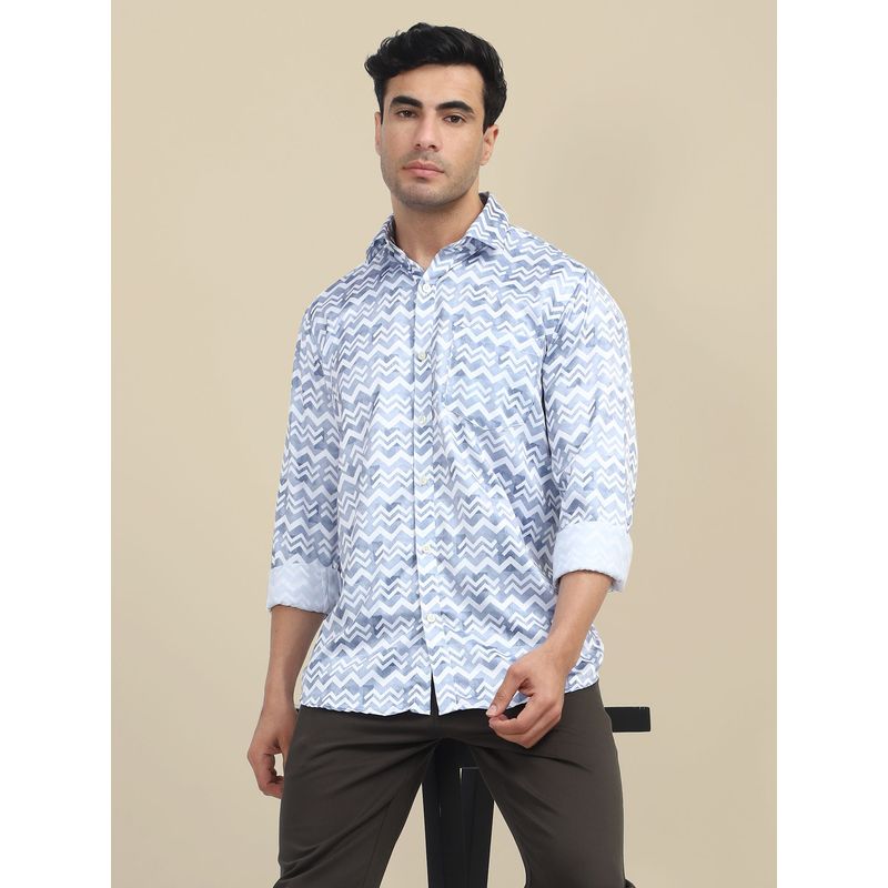 AM SWAN Mens Poly Satin Lycra Digital Printed Shirt-Blue (38)