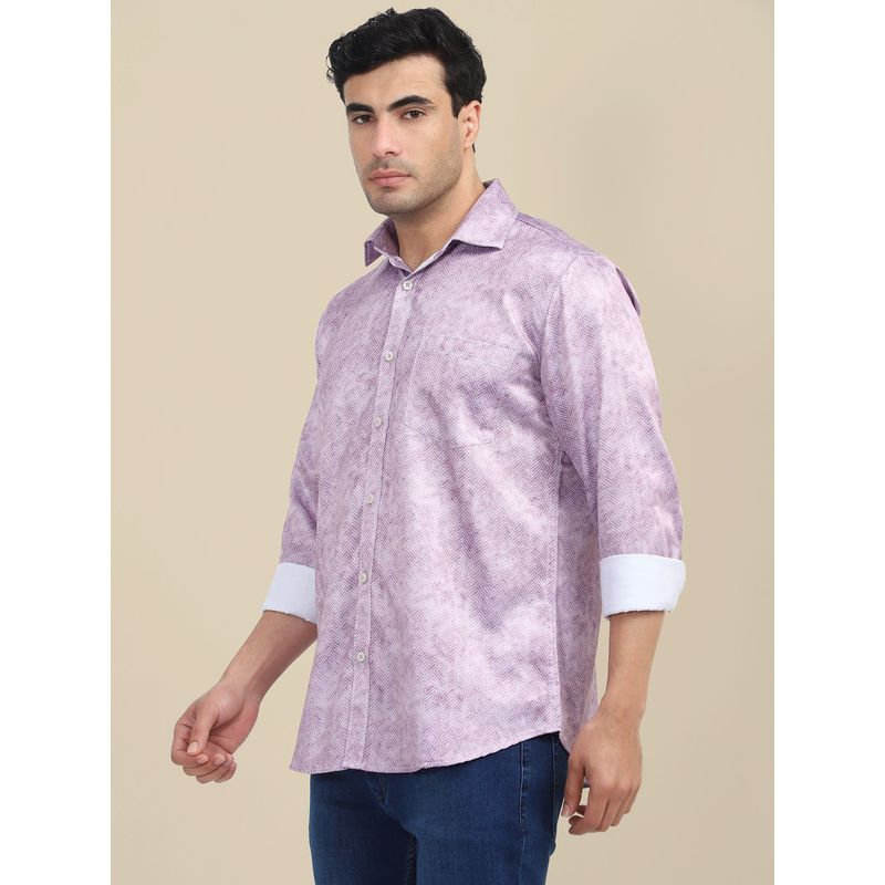 AM SWAN Mens Poly Satin Lycra Digital Printed Shirt-Lavender (42)