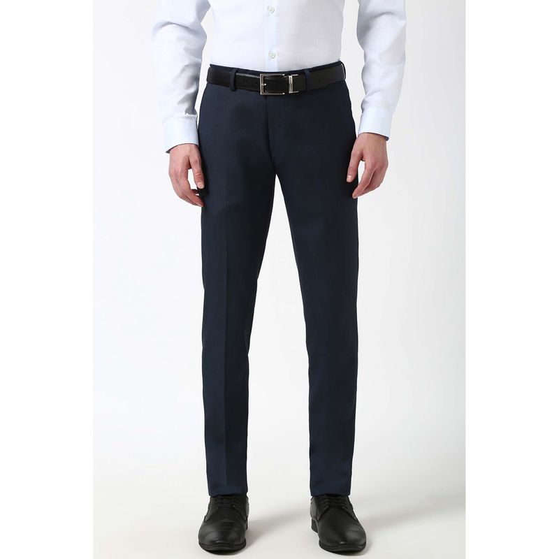 Peter England Men Navy Blue Textured Formal Trouser (30)