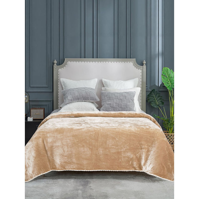 Saral Home Winter Mink,Cloudy Soft Double Side Heavy 2 Layer Blanket Crochet Edge, Beige (Single)
