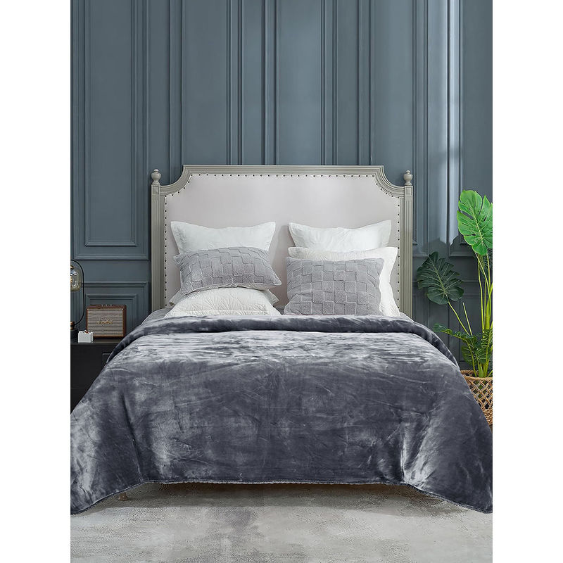 Saral Home Winter Mink,Cloudy Soft Double Side Heavy 2 Layer Blanket Crochet Edge, Grey (Single)