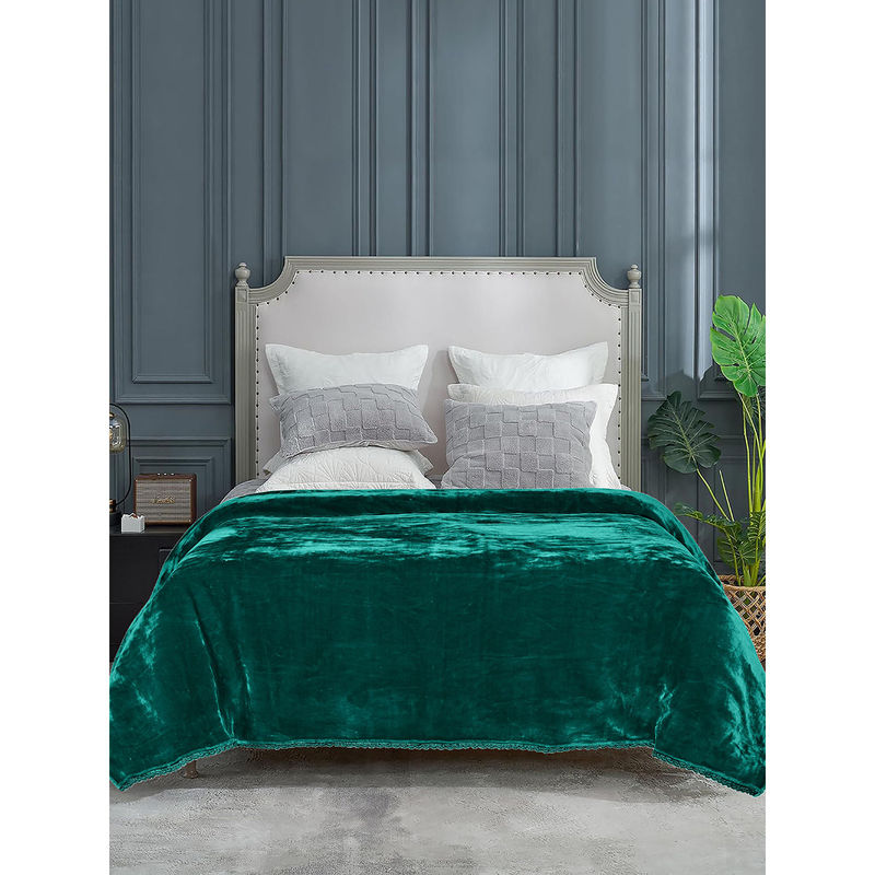 Saral Home Winter Mink,Cloudy Soft Double Side Heavy 2 Layer Blanket Crochet Edge, Teal (Single)