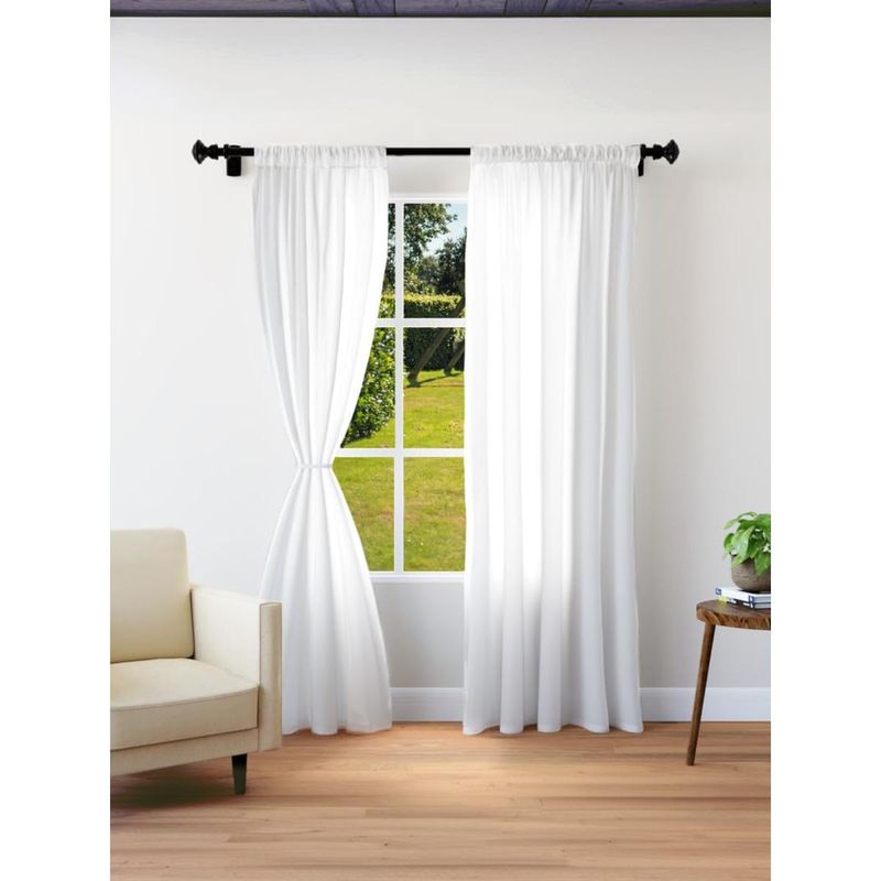 Encasa Homes Tie Back Window Panel White Polyester Solid Curtains - (Pack of 2) 7 Feet