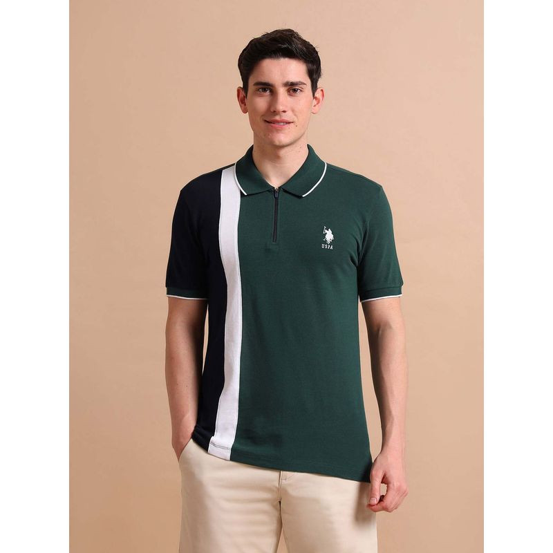 U.S. POLO ASSN. Colour Block Zipper Polo Shirt (L)
