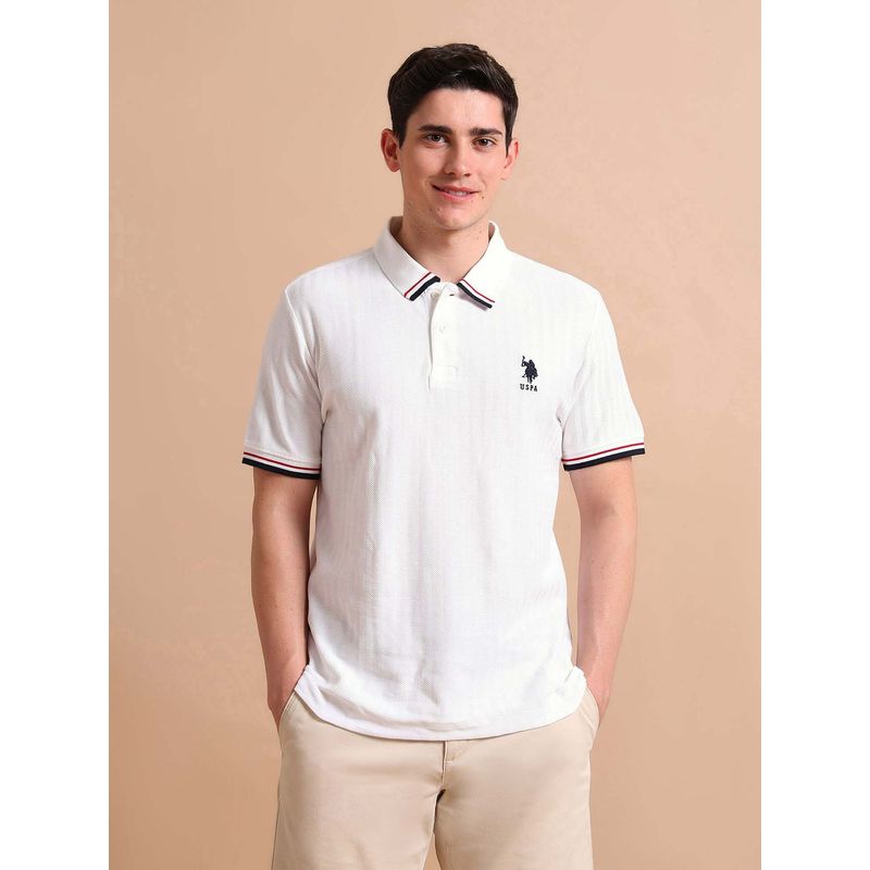 U.S. POLO ASSN. Mens White Stripes Polo T-Shirt (L)