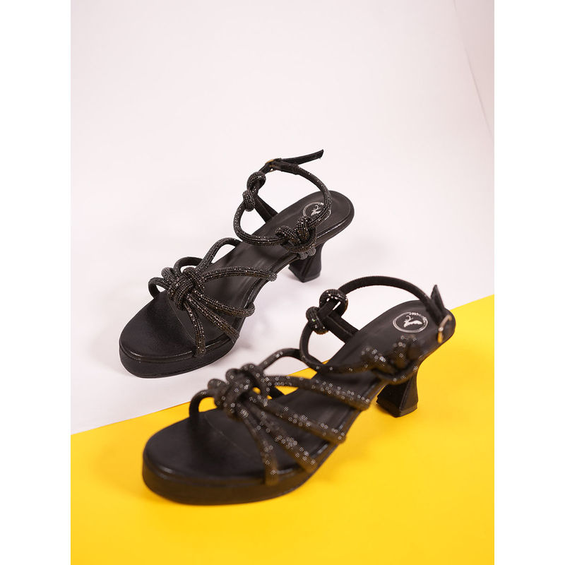 Sana K Luxurious Footwear Miss D Black Open Toe Heel Sandals (EURO 35)