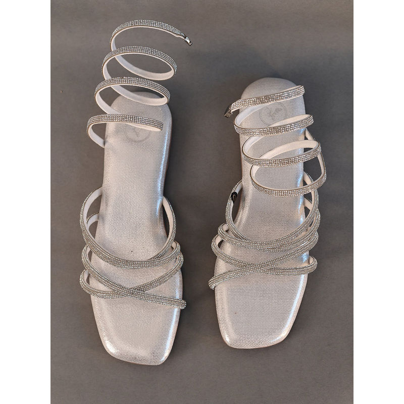 Sana K Luxurious Footwear Silver Spring Flat Sandals (EURO 39)