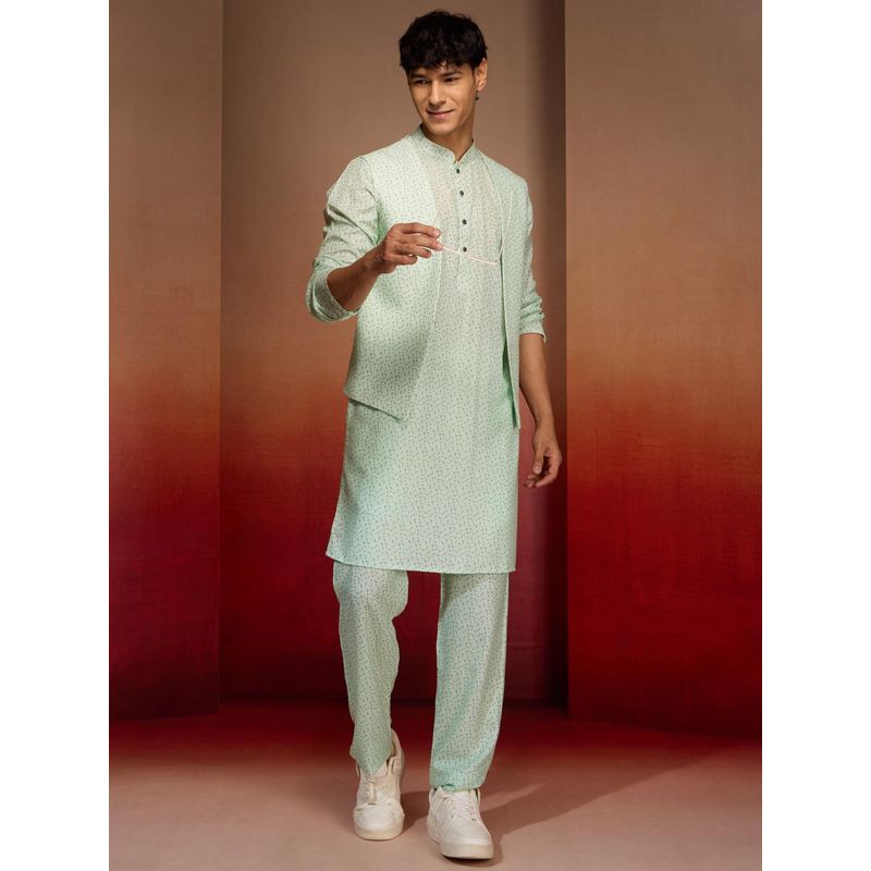 Vastramay Mint Green Linen Kurta with Jacket & Pant (36)
