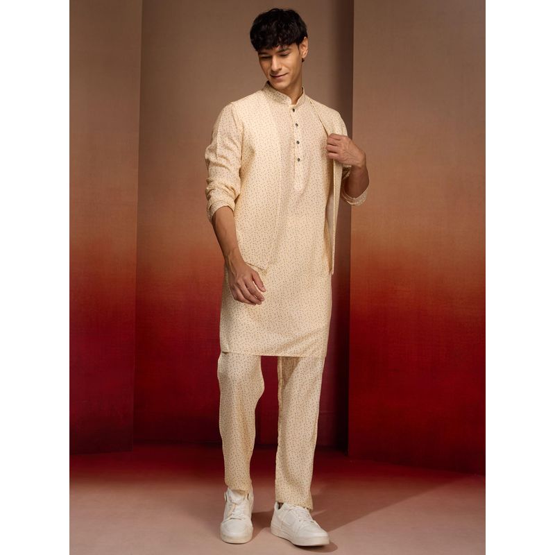 Vastramay Beige Linen Kurta with Jacket & Pant (36)