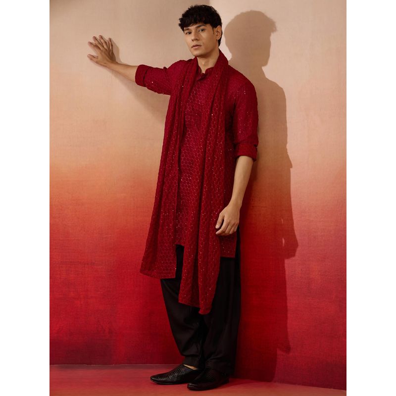 Vastramay Maroon Georgette Embroidered Kurta with Patiala & Dupatta (36)