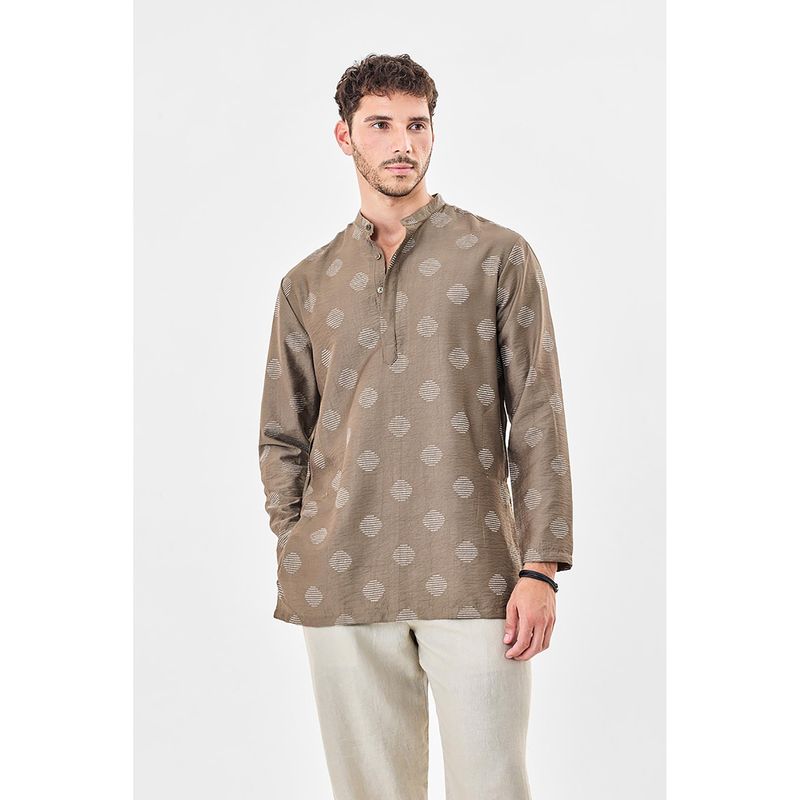 Snitch Brown Viscose Blend Full Sleeves Kurta (L)