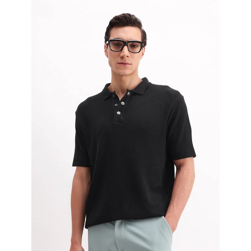 Rare Rabbit Black Cotton Half Sleeves Polo T-Shirt (XS)