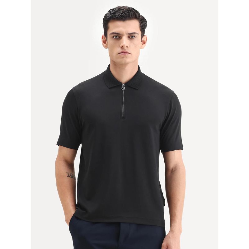 Rare Rabbit Black Cotton Blend Half Sleeves Polo T-Shirt (S)