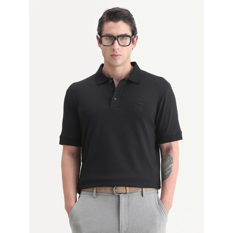 Rare Rabbit Black Cotton Blend Half Sleeves Polo T-Shirt (M)