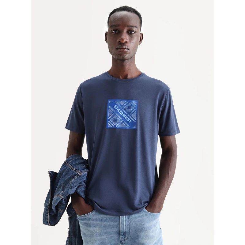 Rare Rabbit Blue Cotton Blend Half Sleeves T-Shirt (XS)