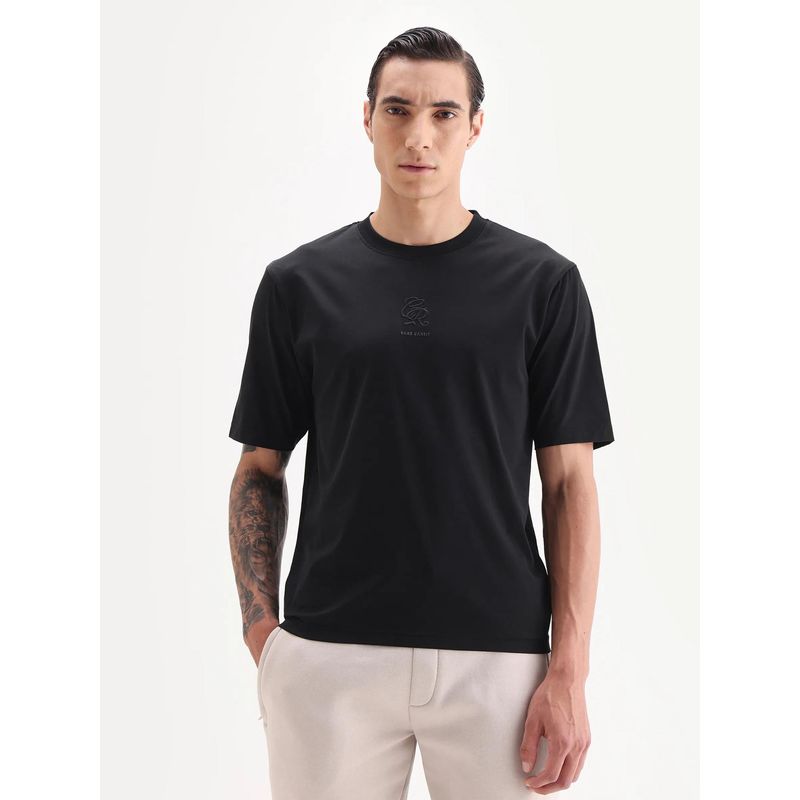 Rare Rabbit Black Cotton Half Sleeves T-Shirt (2XL)