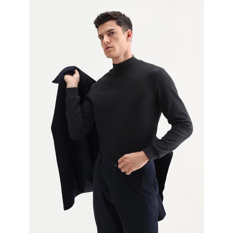 Rare Rabbit Black Cotton Blend Full Sleeves T-Shirt (2XL)