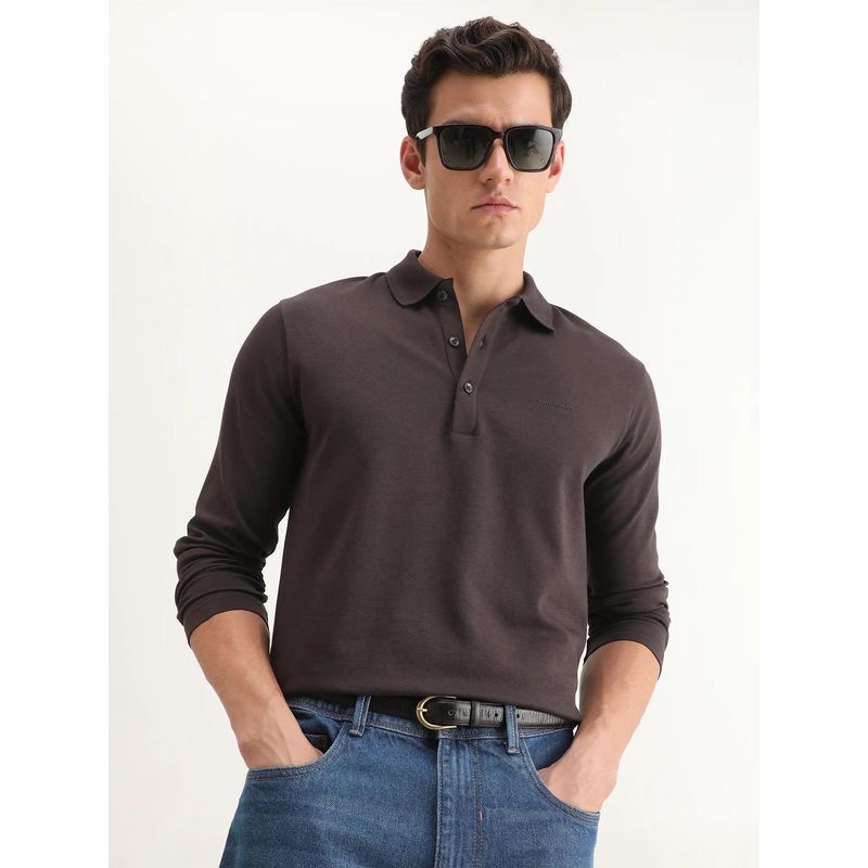 Rare Rabbit Brown Cotton Blend Full Sleeves Polo T-Shirt (2XL)