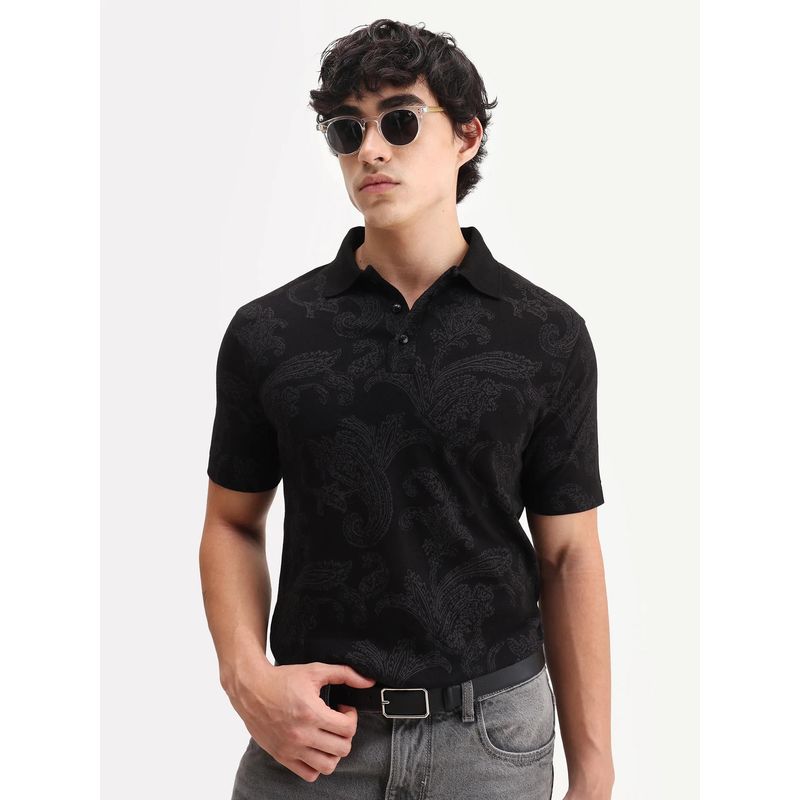 Rare Rabbit Black Cotton Half Sleeves Polo T-Shirt (3XL)