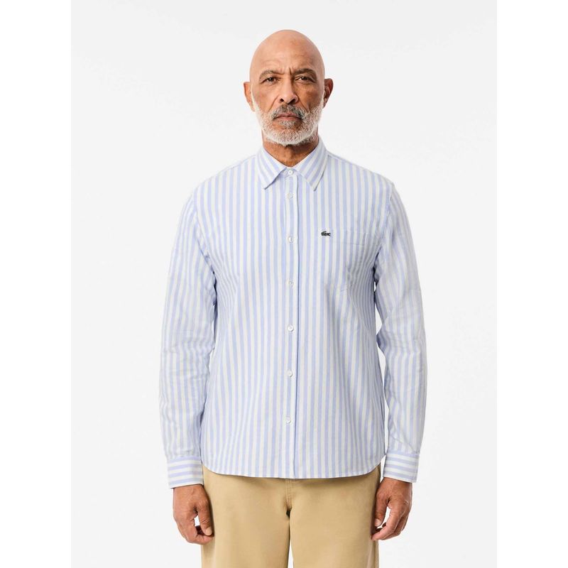 Lacoste Men Blue Regular Fit Striped Oxford Shirt (42)