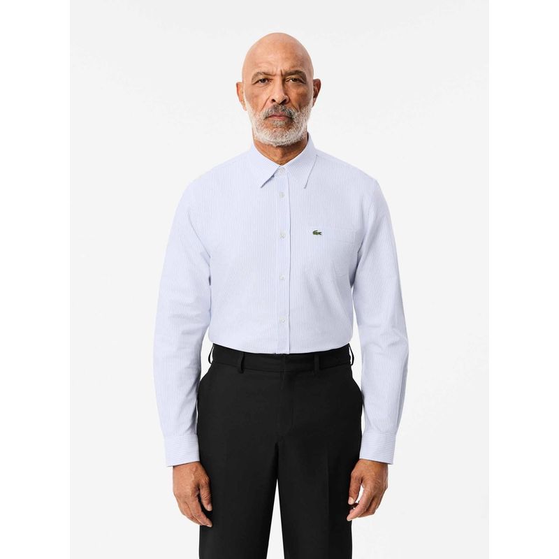 Lacoste Men Blue Regular Fit Striped Oxford Shirt (38)