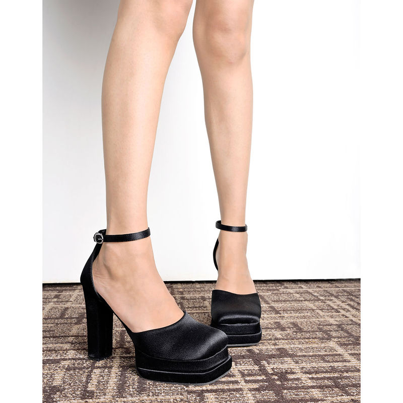 Shoetopia Chunky Platform Black High Heels For Women & Girls (EURO 38)
