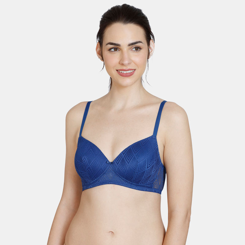 Zivame Rosaline Everyday Padded Non Wired 3/4th Coverage T-Shirt Bra - Bellwether Blue (36B)