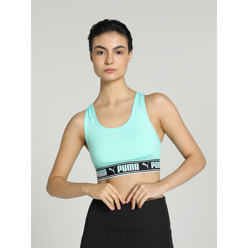 Puma Mid Impact Strong Womens Turquoise Sports Bras (XS)