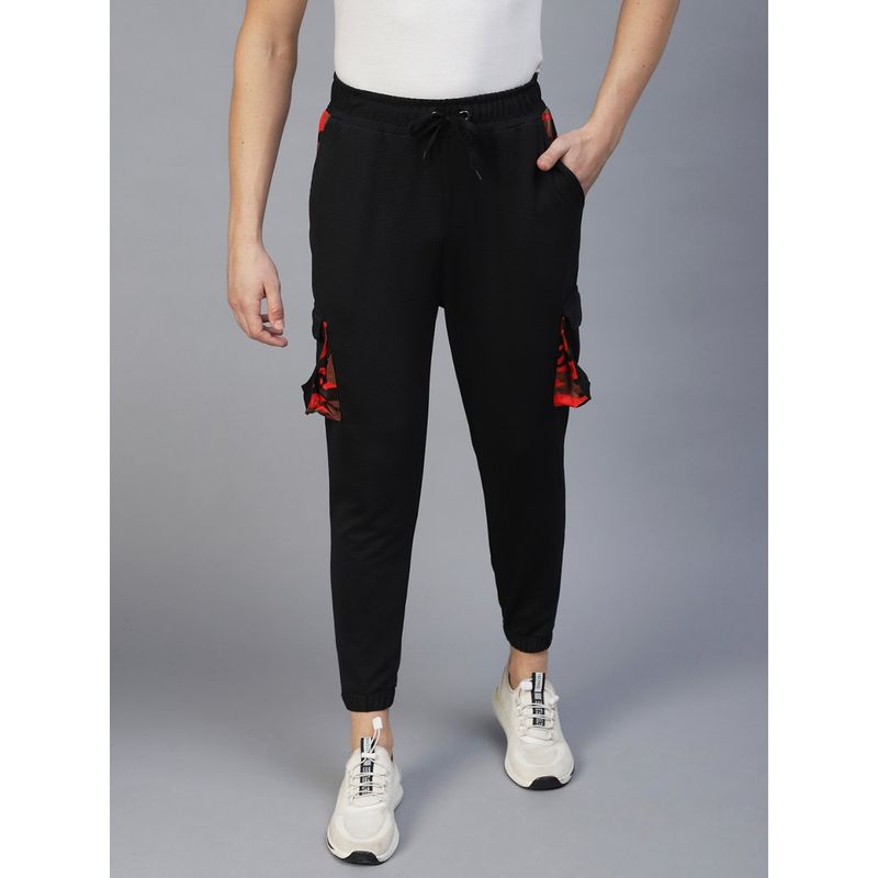 RIGO Men Black Camo Print Pocket Detail Poly Corduroy Jogger (36)