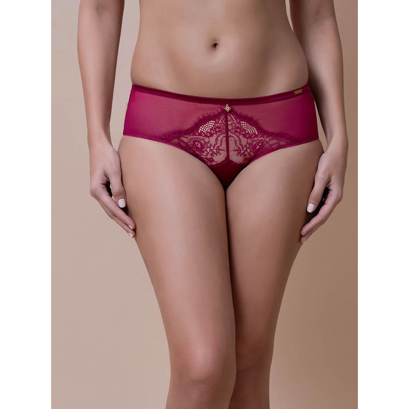 Amante Magenta Polyamide Low Waist Outer Elastic Hipster Panty (L)