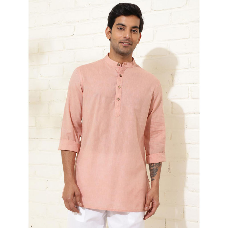 Fabindia Peach Cotton Regular Fit Short Kurta (M)