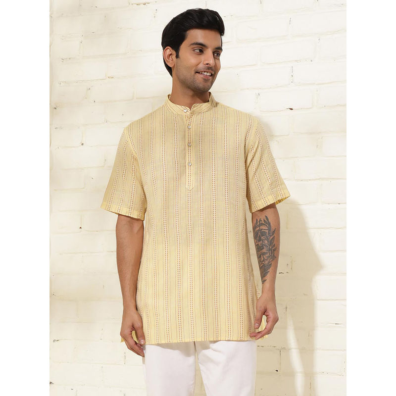 Fabindia Yellow Cotton Woven Short Kurta (L)