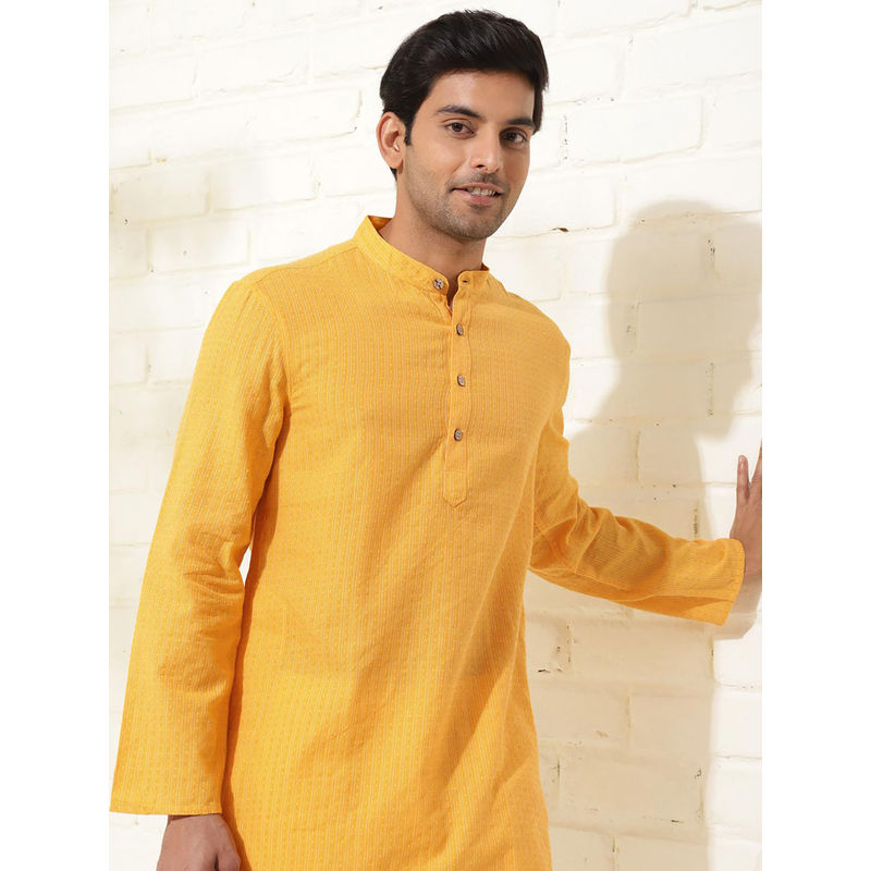 Fabindia Yellow Cotton Woven Short Kurta (L)
