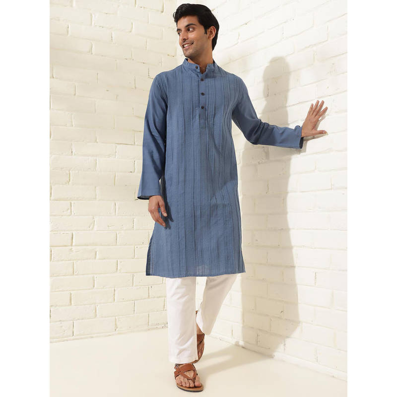 Fabindia Blue Cotton Woven Kurta (XS)