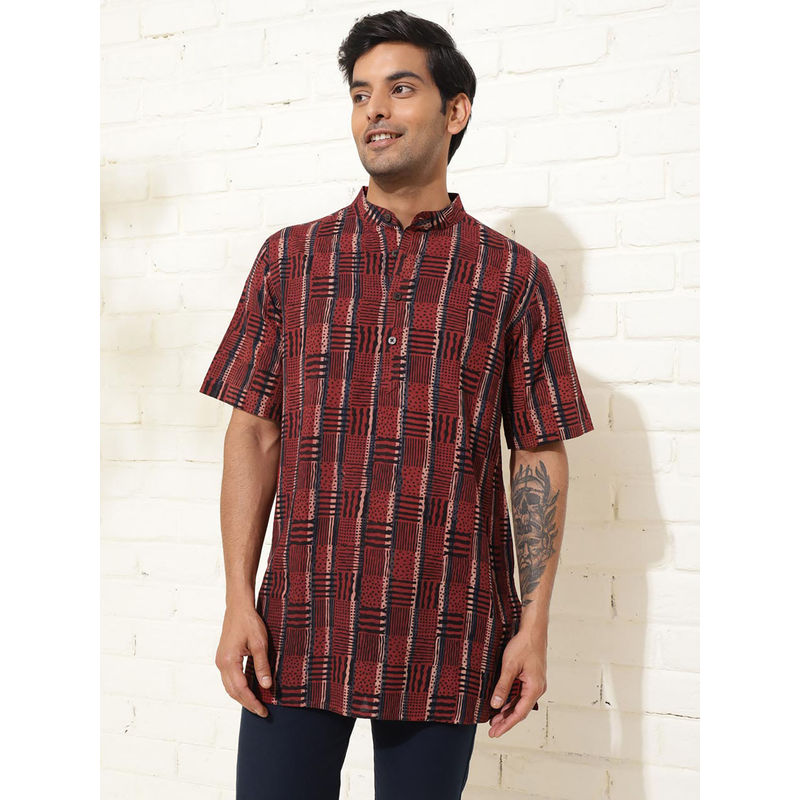 Fabindia Maroon Cotton Ajrakh Printed Short Kurta (XS)