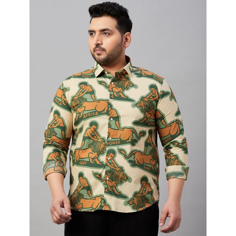 SHOWOFF Men's Printed Beige Comfort Shirt (3XL)