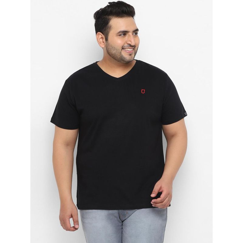 Urbano Plus Men's Black Solid V-Neck Cotton Regular Fit T-Shirt (2XL)