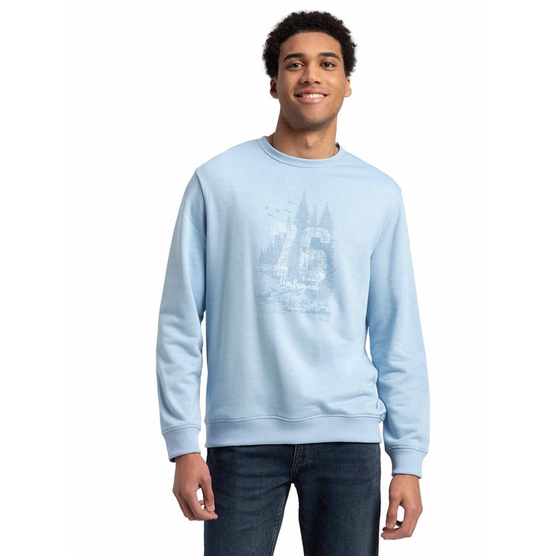 Jockey UM51 Men Super Combed Cotton French Terry Printed Sweatshirt - Powder Blue (S)