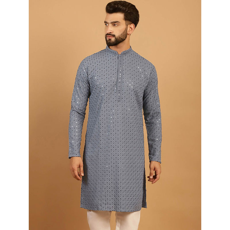 Treemoda Light Grey Chikankari Embroidered Kurta (XL)