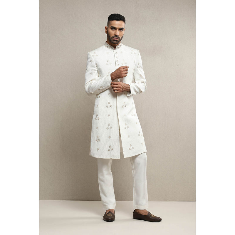 Soniya G Off White Sherwani with Pant (Set of 2) (XS)