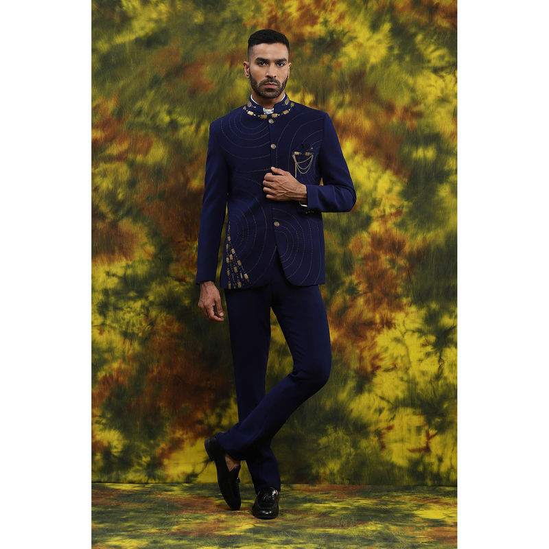 Soniya G Blue Bandgala with Pant (Set of 2) (XS)