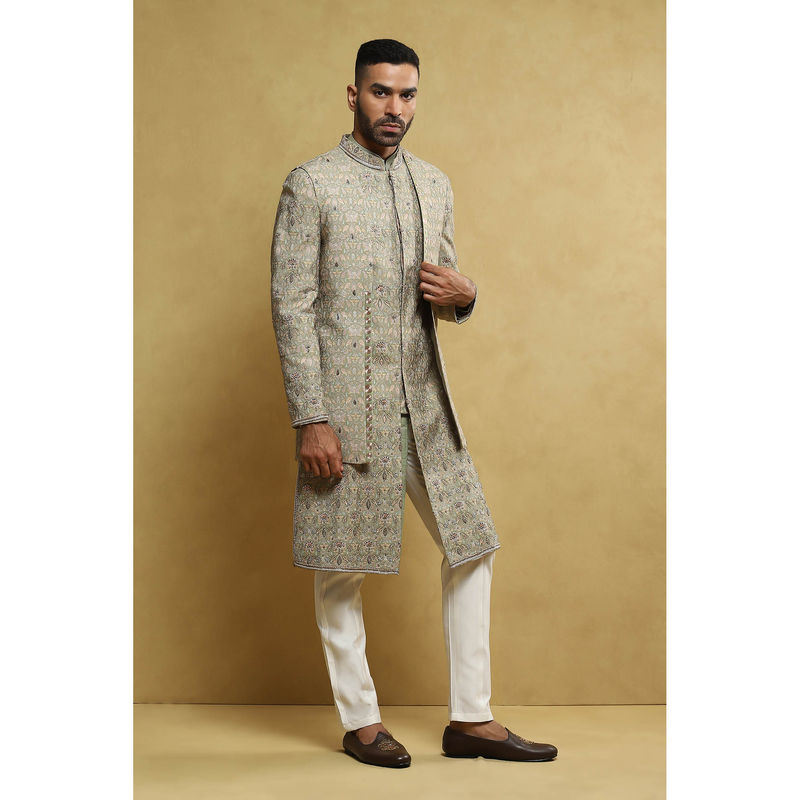 Soniya G Green Sherwani and Trouser with Jacket (Set of 3) (XS)