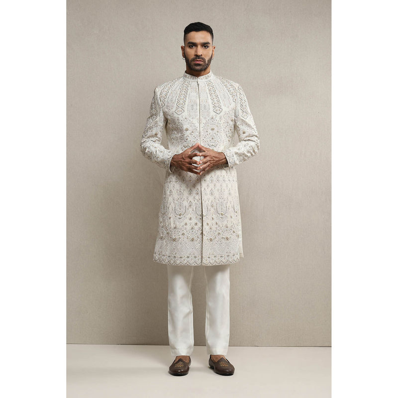 Soniya G Off White Sherwani with Pant (Set of 2) (XS)